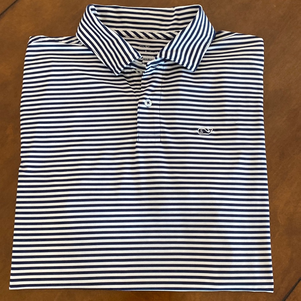 Vineyard Vines boys 18 (XL) striped short sleeve polo. Navy/White.